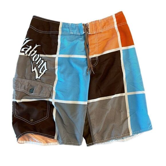Billabong Mens Board Shorts Fall Autumn Blue Orange Brown Plaid Surfer Size 34 - Picture 1 of 7